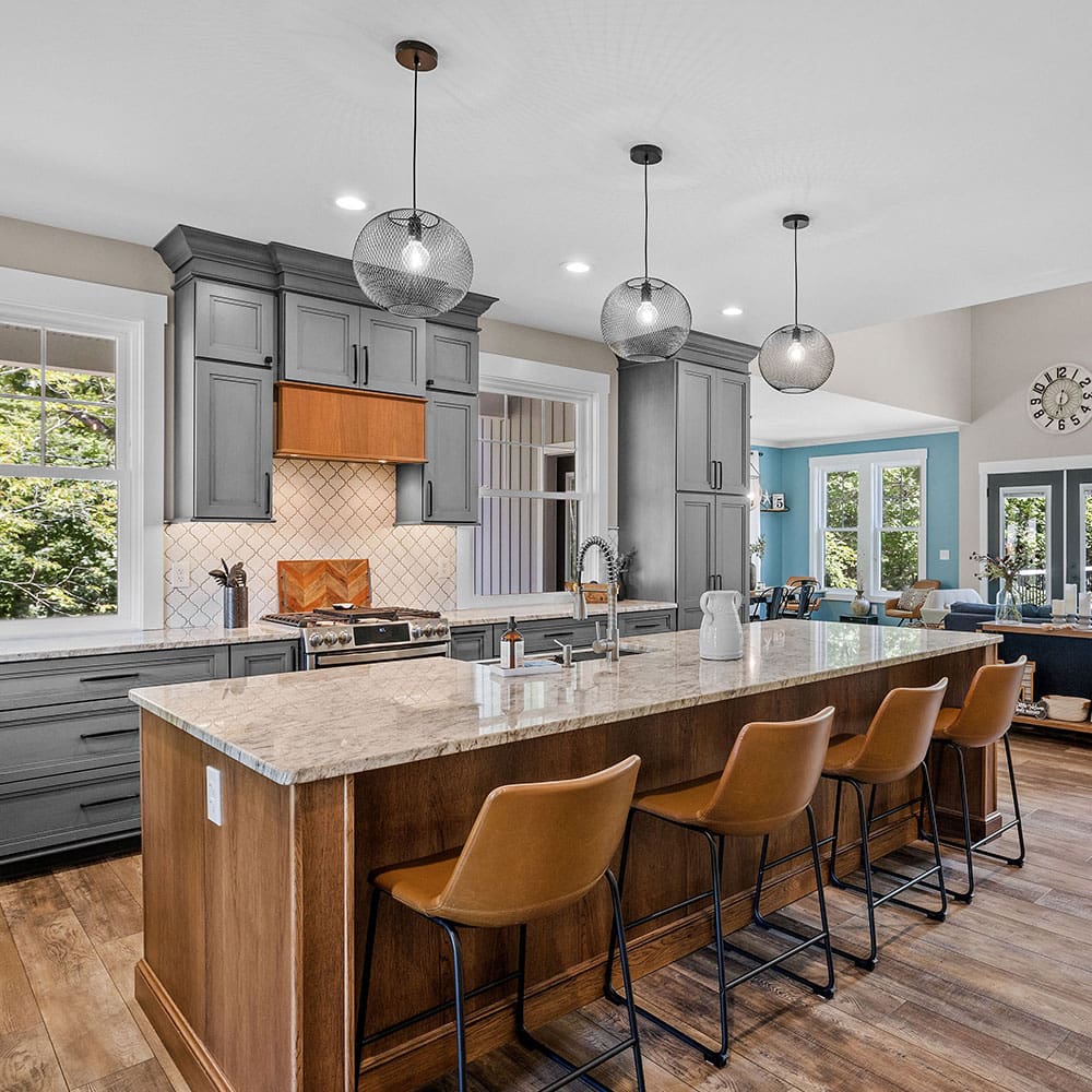 Remodeled kitchen with new cabinets and countertops